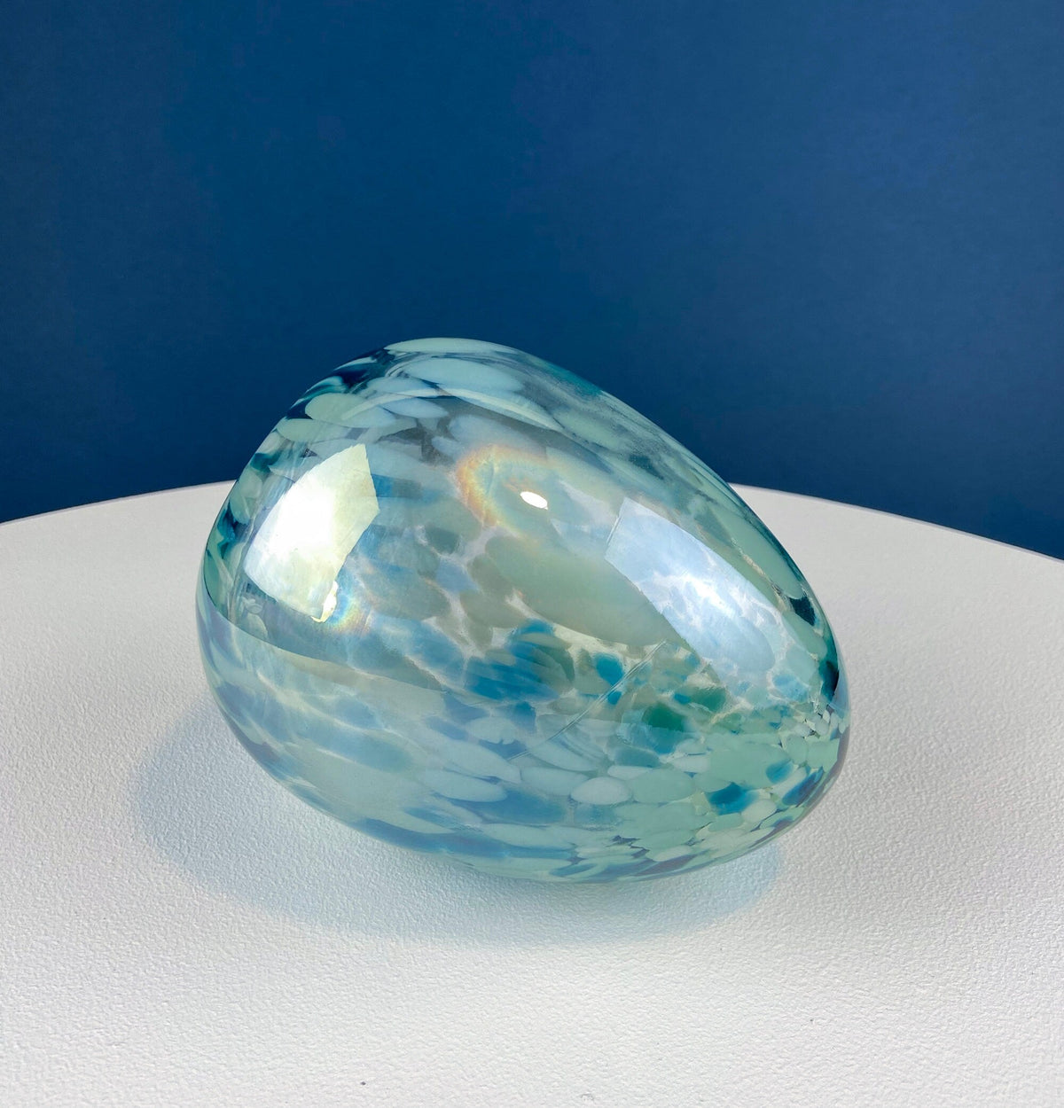 Opaline Blue Glass Egg, 6"
