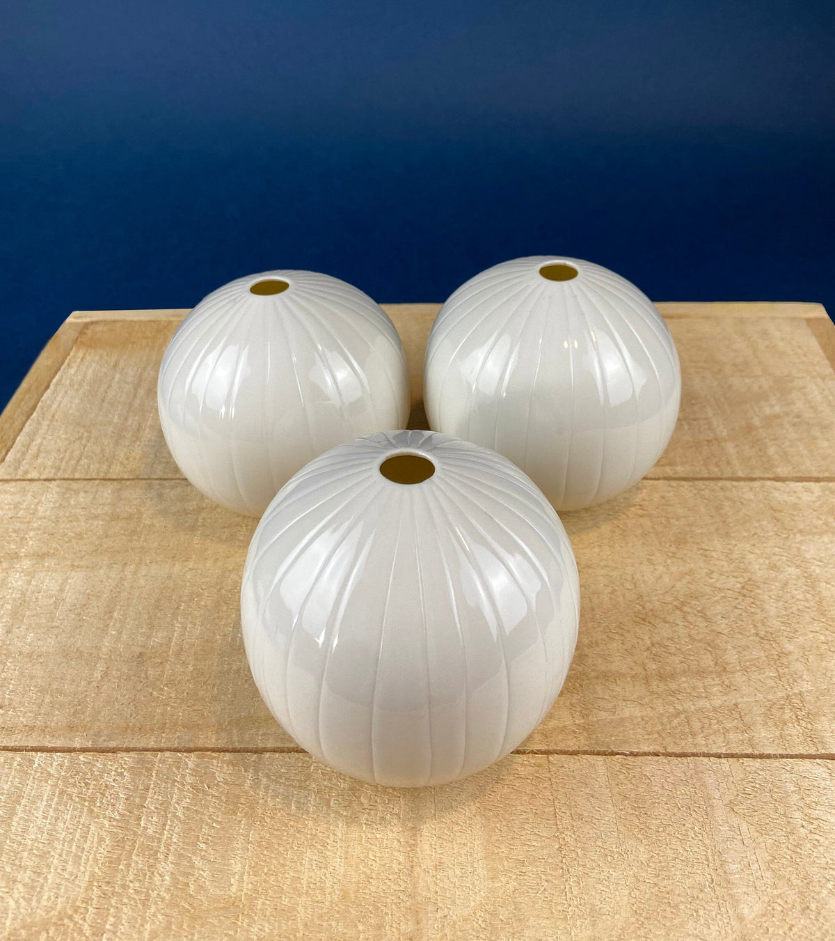 White Porcelain Spherical Bud Vases, Set of 3
