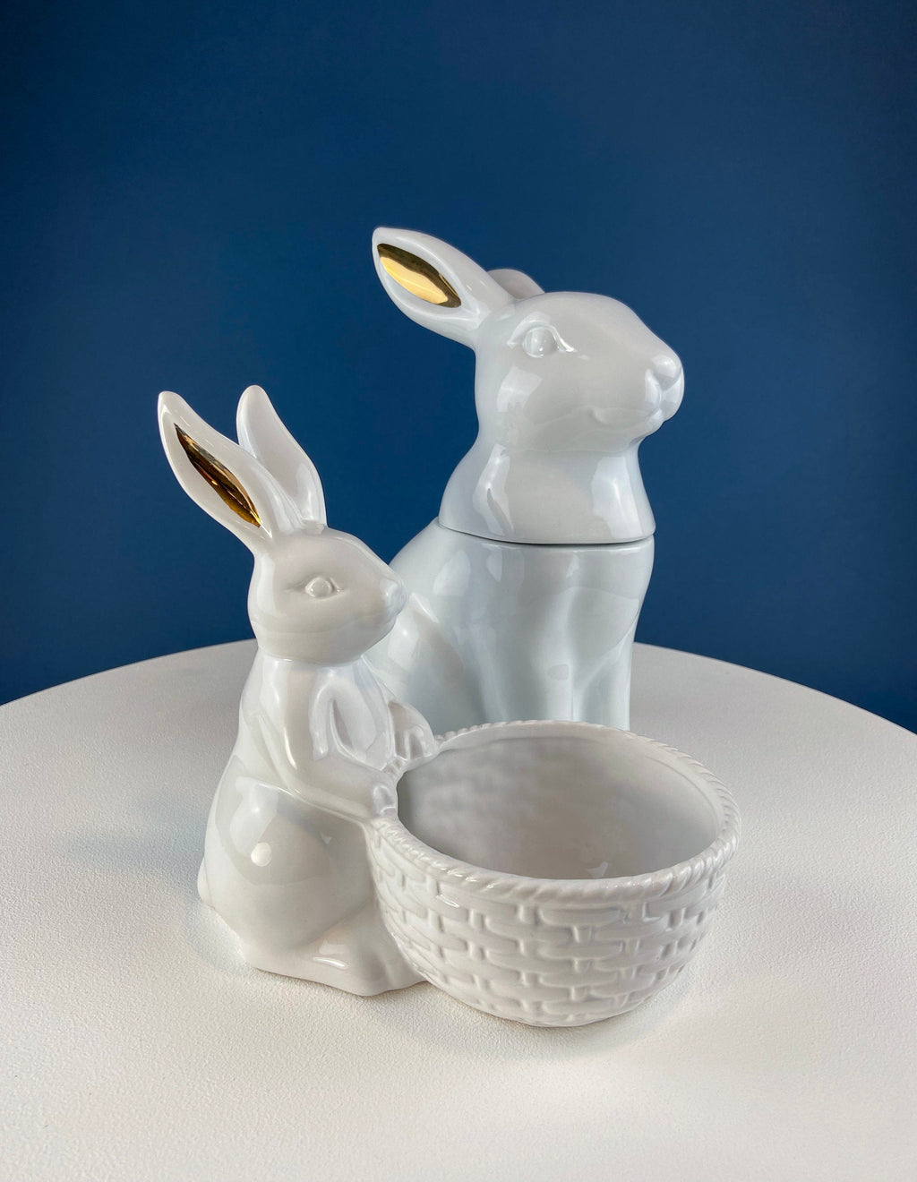 White Porcelain Climbing Bunnies Cupcake Stand