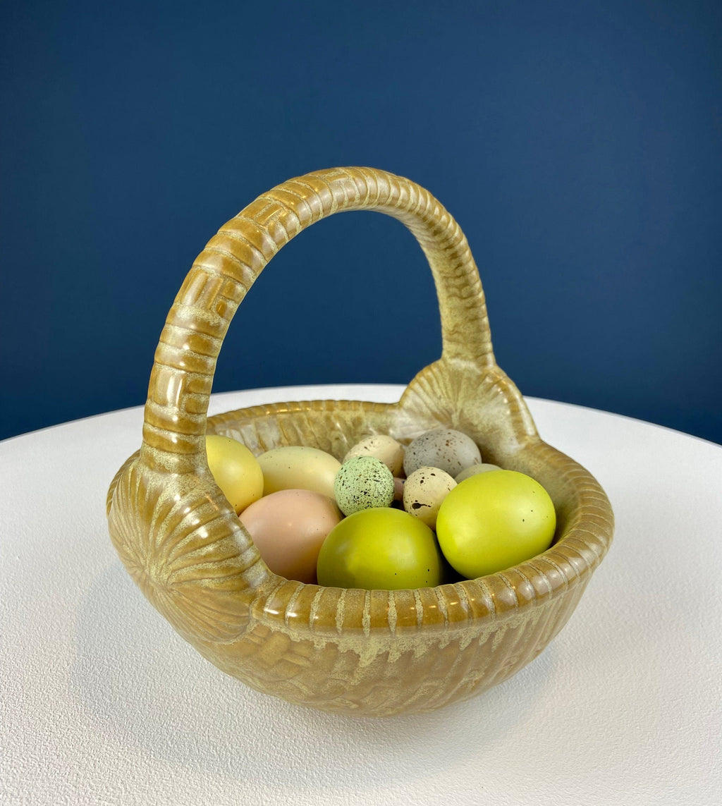 Gold-Brown Ceramic Wicker-Look Egg Basket