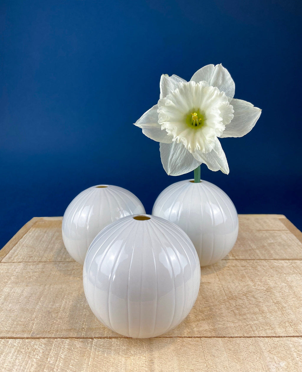 White Porcelain Spherical Bud Vases, Set of 3