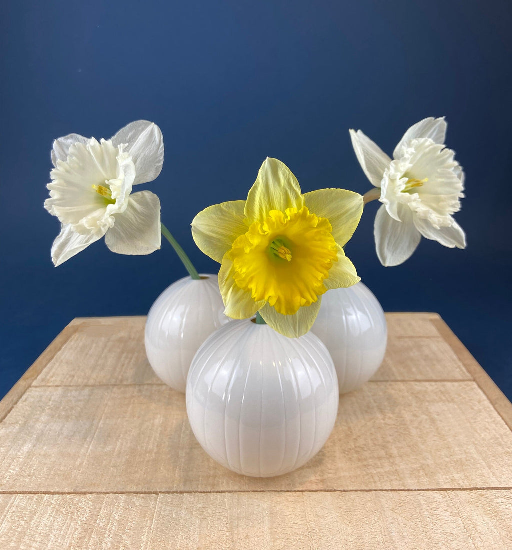 White Porcelain Spherical Bud Vases, Set of 3