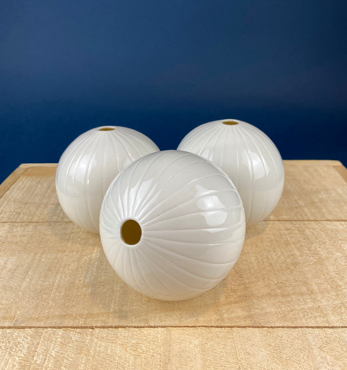 White Porcelain Spherical Bud Vases, Set of 3