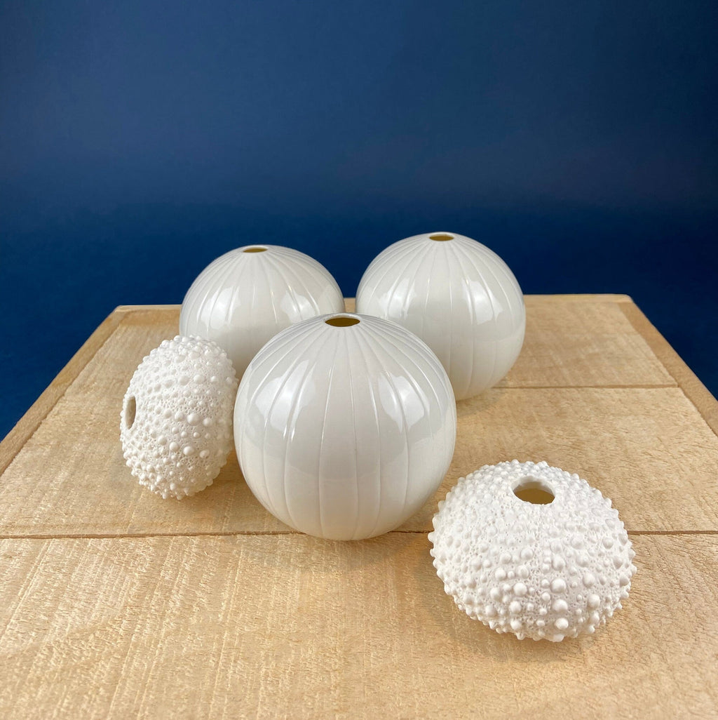 White Porcelain Spherical Bud Vases, Set of 3