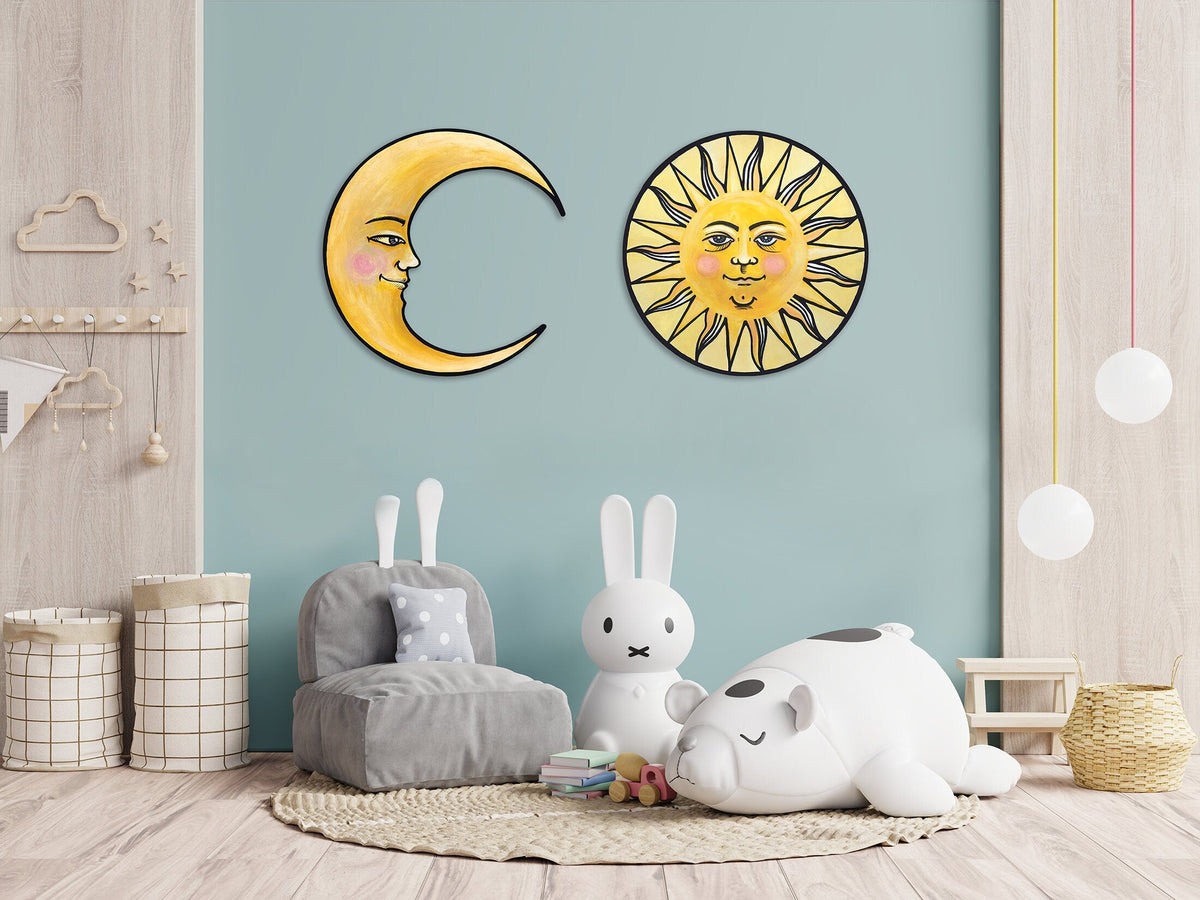 Smiling Sun and Moon Wall Art Set, 20"