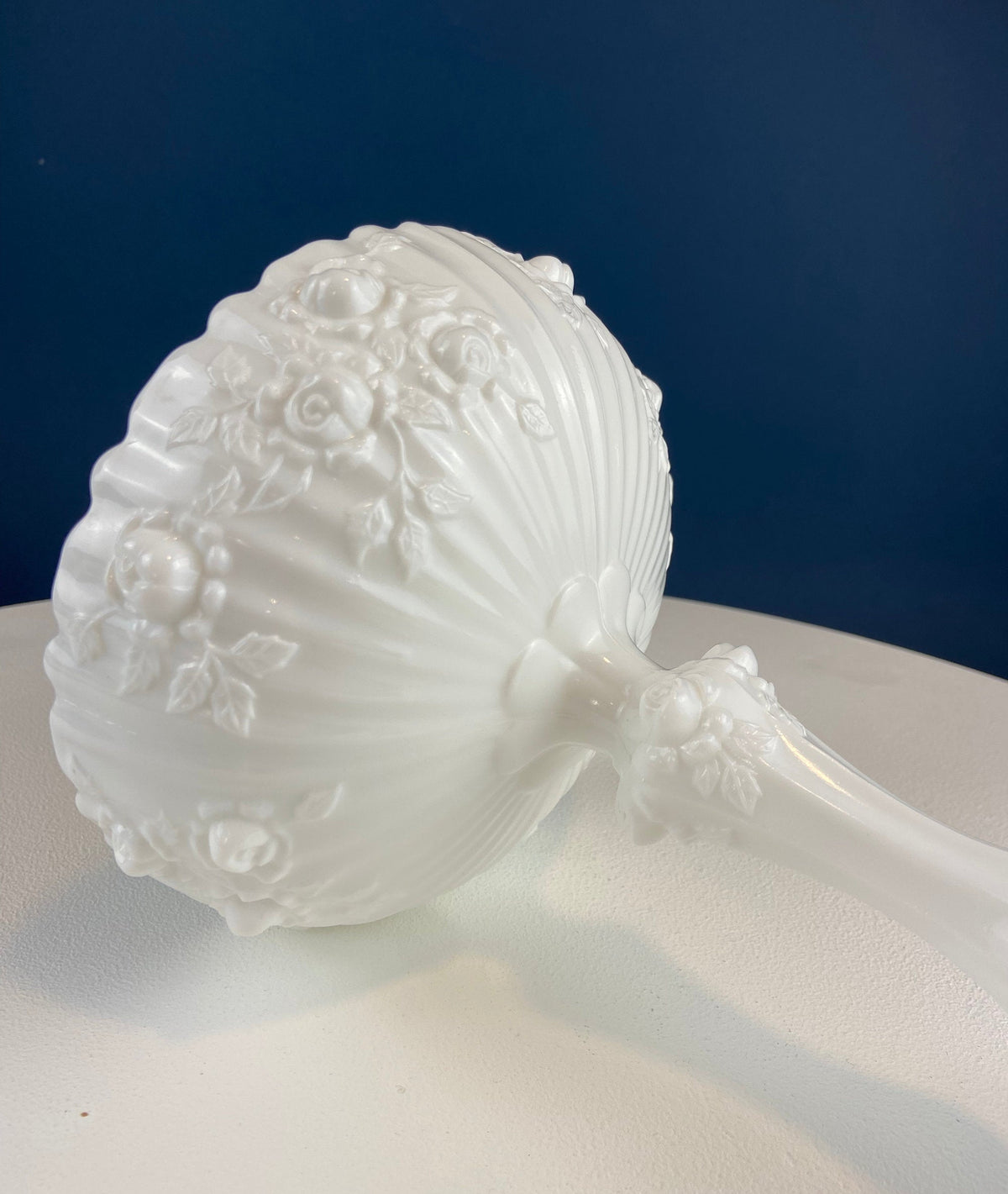 Milk Glass Footed Bowl with 3D Roses