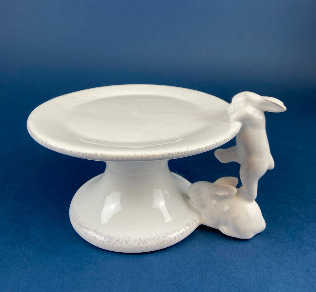 White Porcelain Climbing Bunnies Cupcake Stand