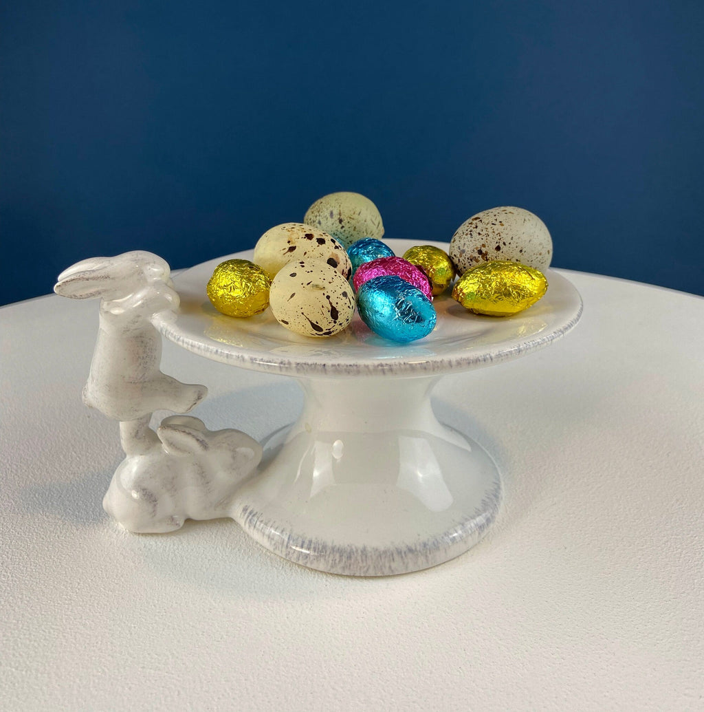 White Porcelain Climbing Bunnies Cupcake Stand