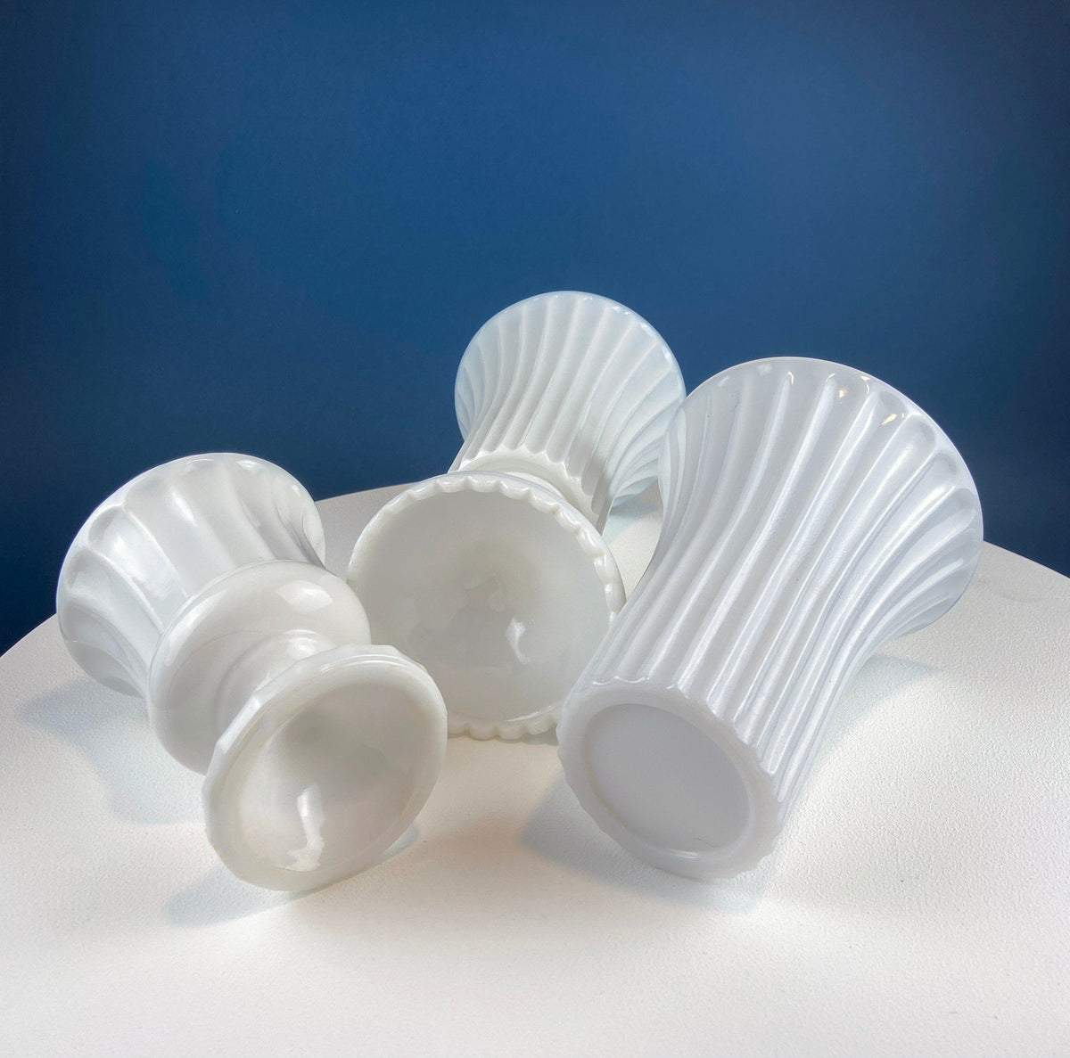 Fluted Milk Glass Vases, Set of 3