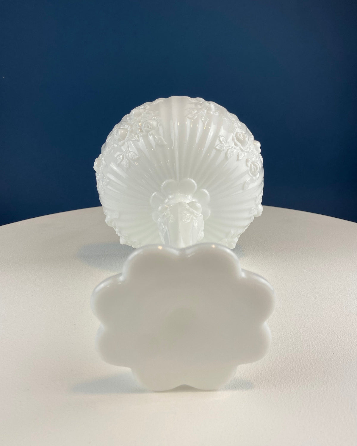 Milk Glass Footed Bowl with 3D Roses