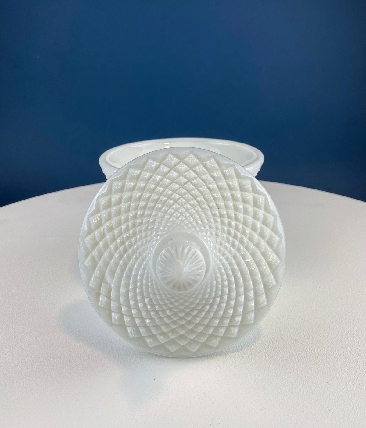 Diamond-Pattern Milk Glass Covered Compote