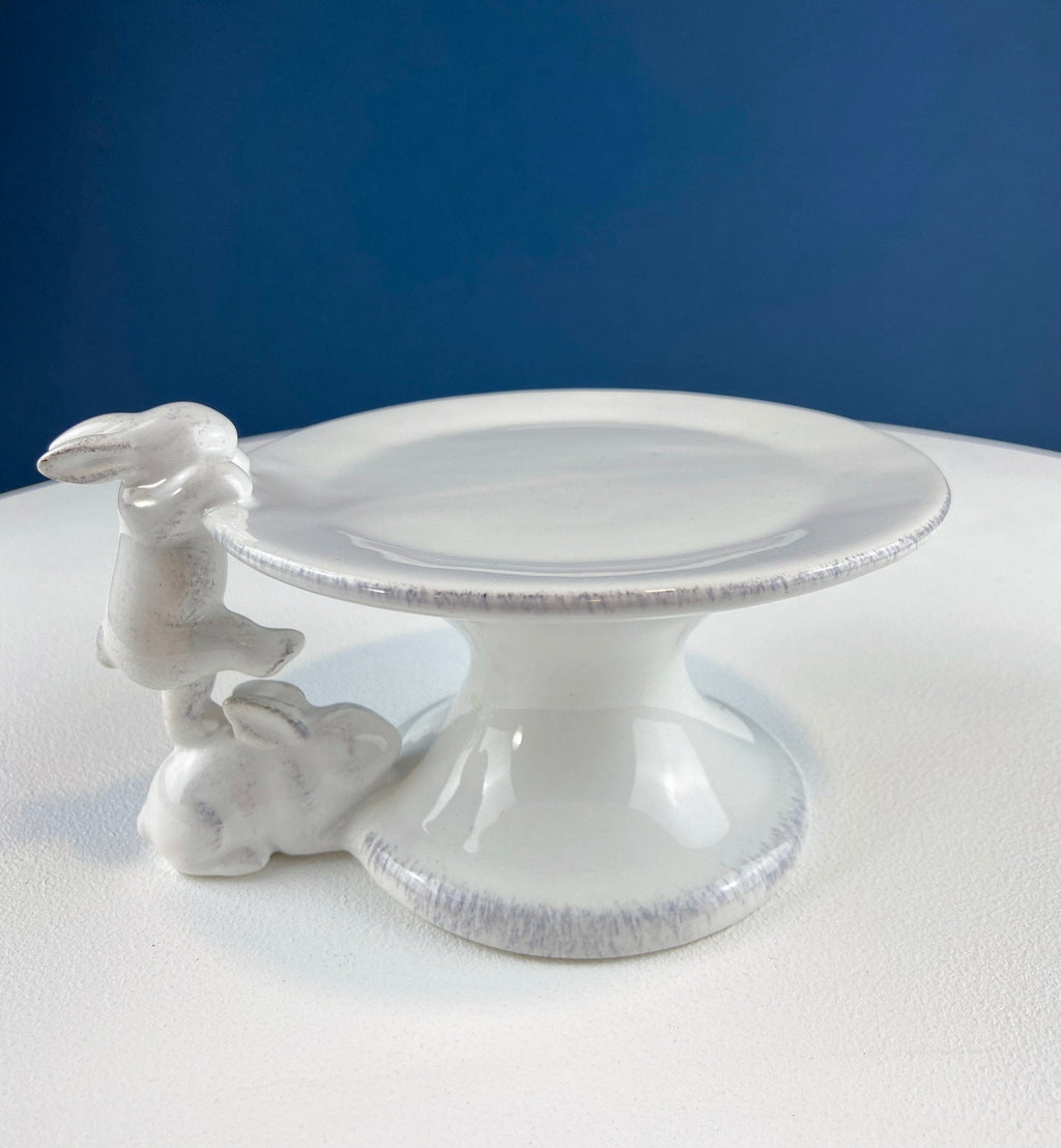 White Porcelain Climbing Bunnies Cupcake Stand