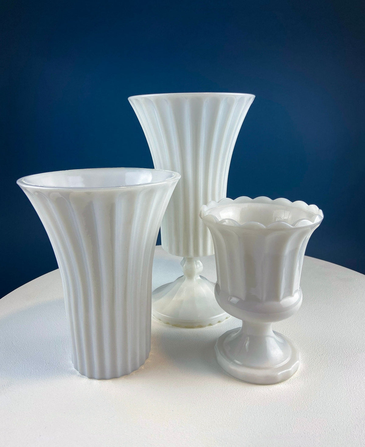 Fluted Milk Glass Vases, Set of 3