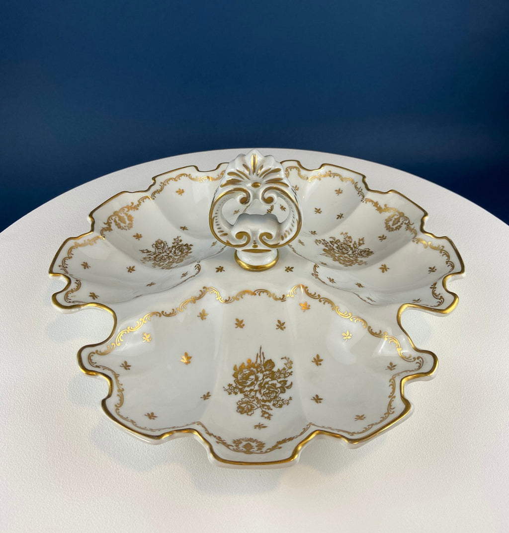 Limoges Gold Floral Divided Serving Bowl