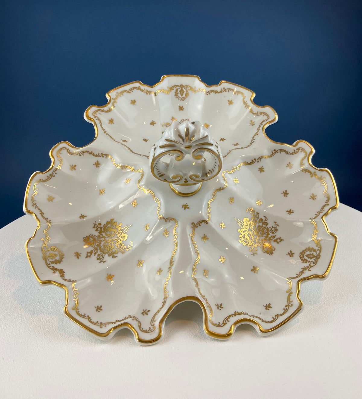 Limoges Gold Floral Divided Serving Bowl