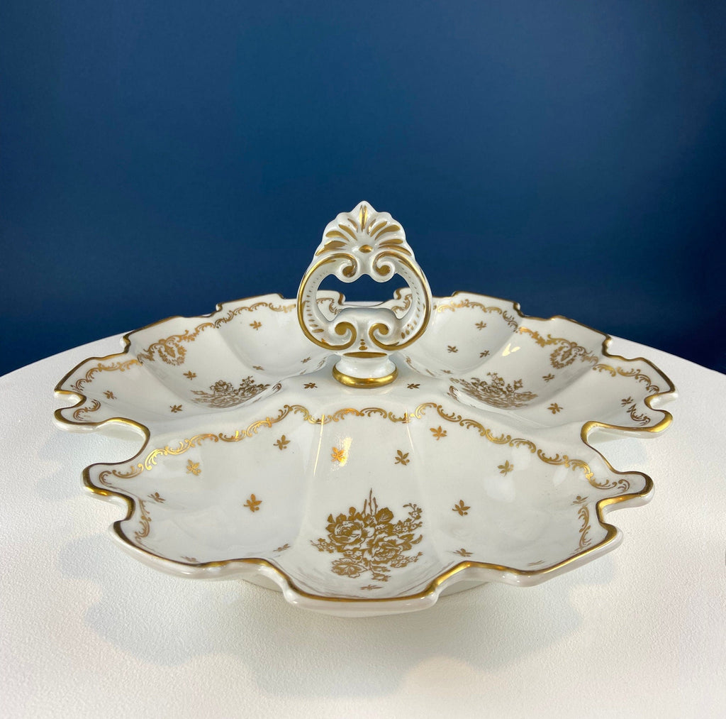 Limoges Gold Floral Divided Serving Bowl