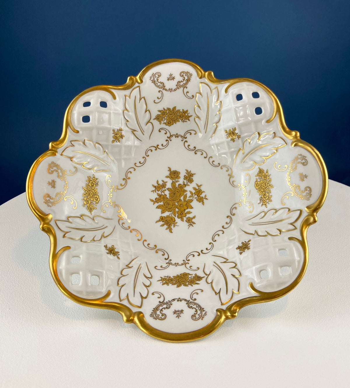 Limoges Gold Floral Divided Serving Bowl