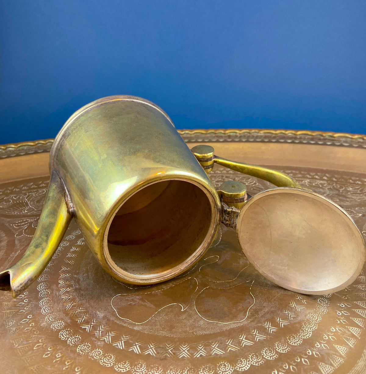 Heavy Brass Teapot with Decorative Handle