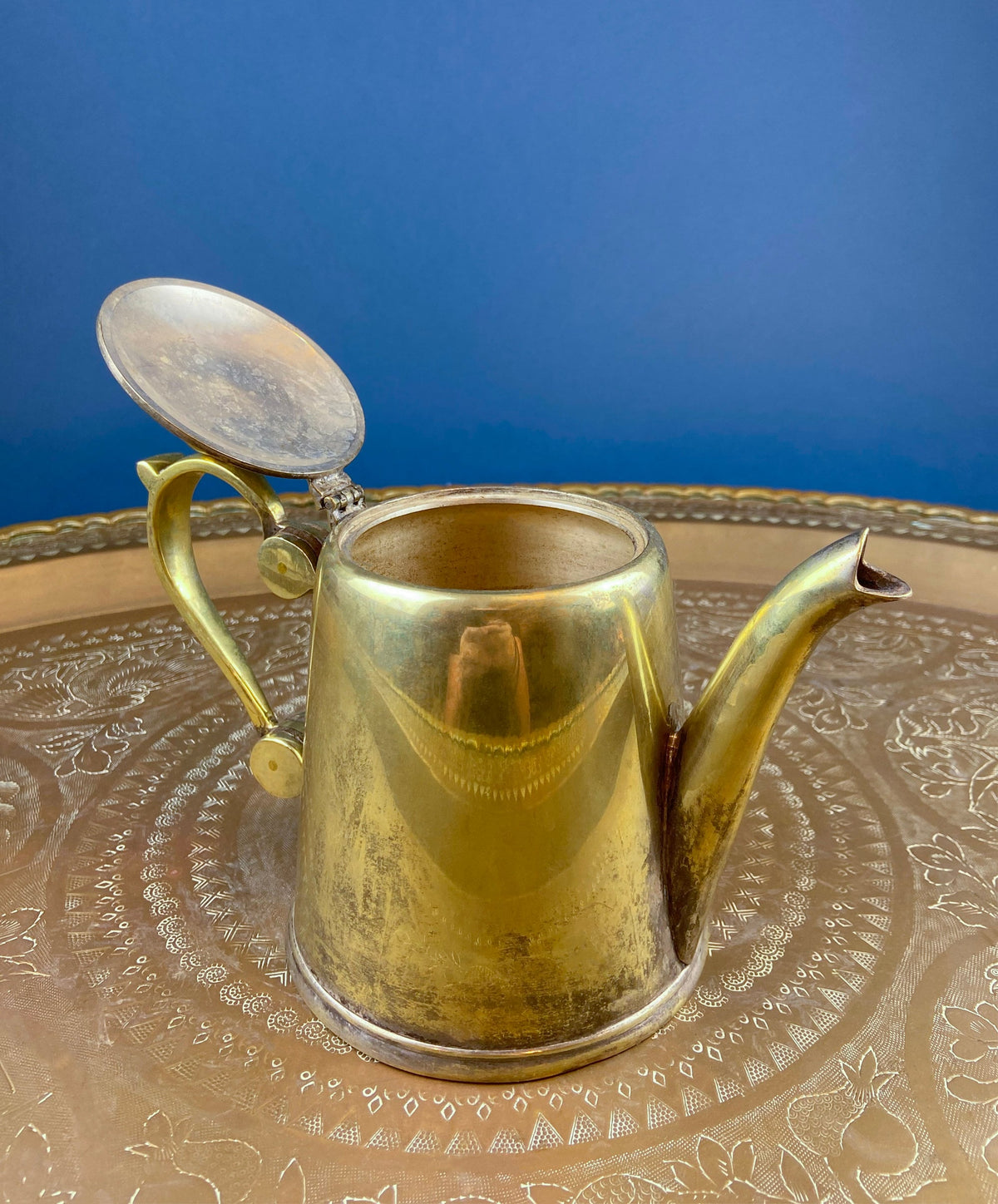 Heavy Brass Teapot with Decorative Handle