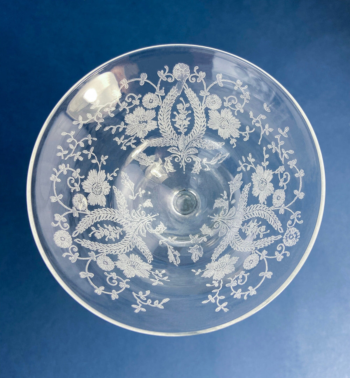 New Martinsville Prelude Etched Champagne Glasses, Set of 7