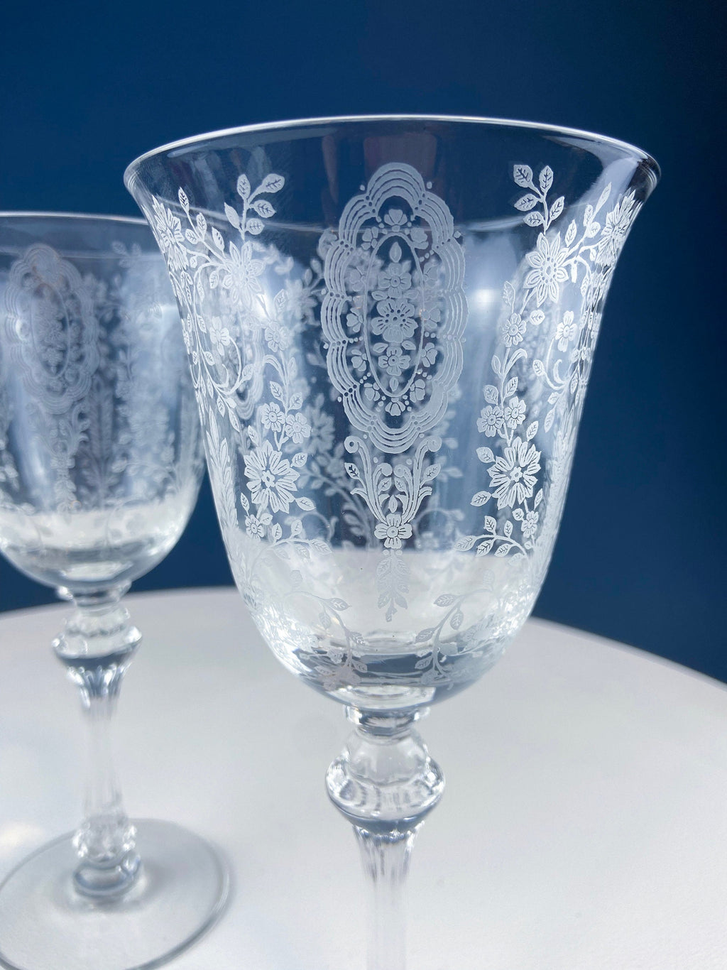 Tiffin Franciscan Mayfield Etched Poppy Goblets, Set of 7