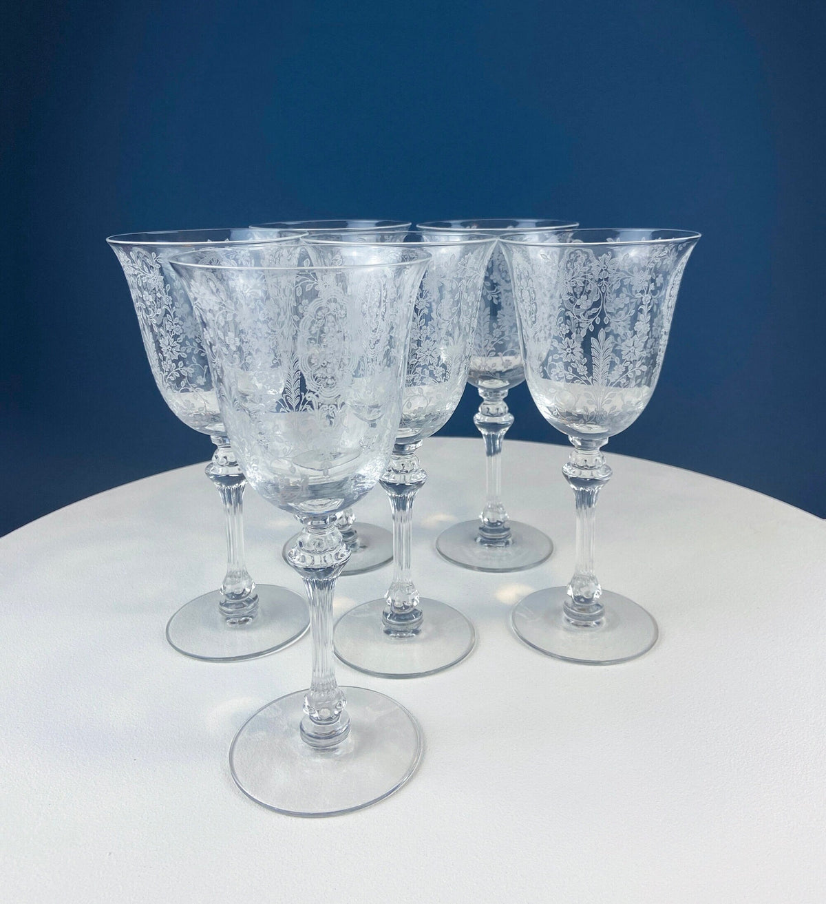 Tiffin Franciscan Mayfield Etched Poppy Goblets, Set of 7