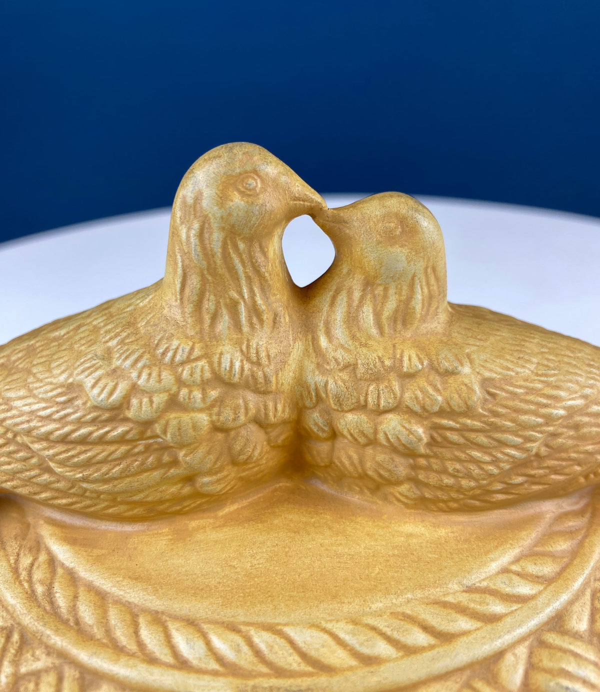 Ceramic Lovebirds on Nest Covered Dish