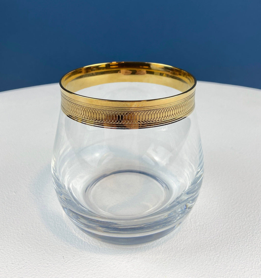Gold-Rim Engraved Whiskey Glasses, Set of 5