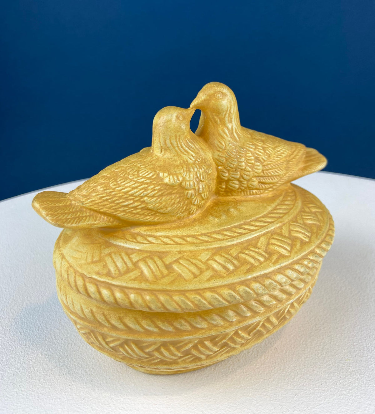 Ceramic Lovebirds on Nest Covered Dish
