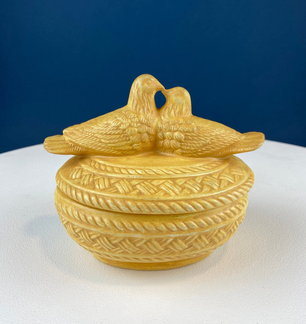 Ceramic Lovebirds on Nest Covered Dish