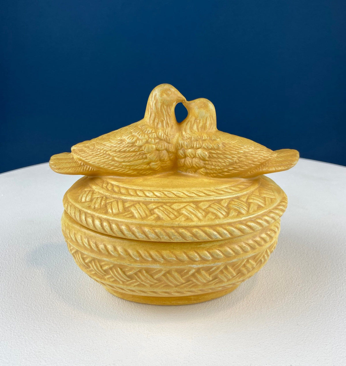 Ceramic Lovebirds on Nest Covered Dish