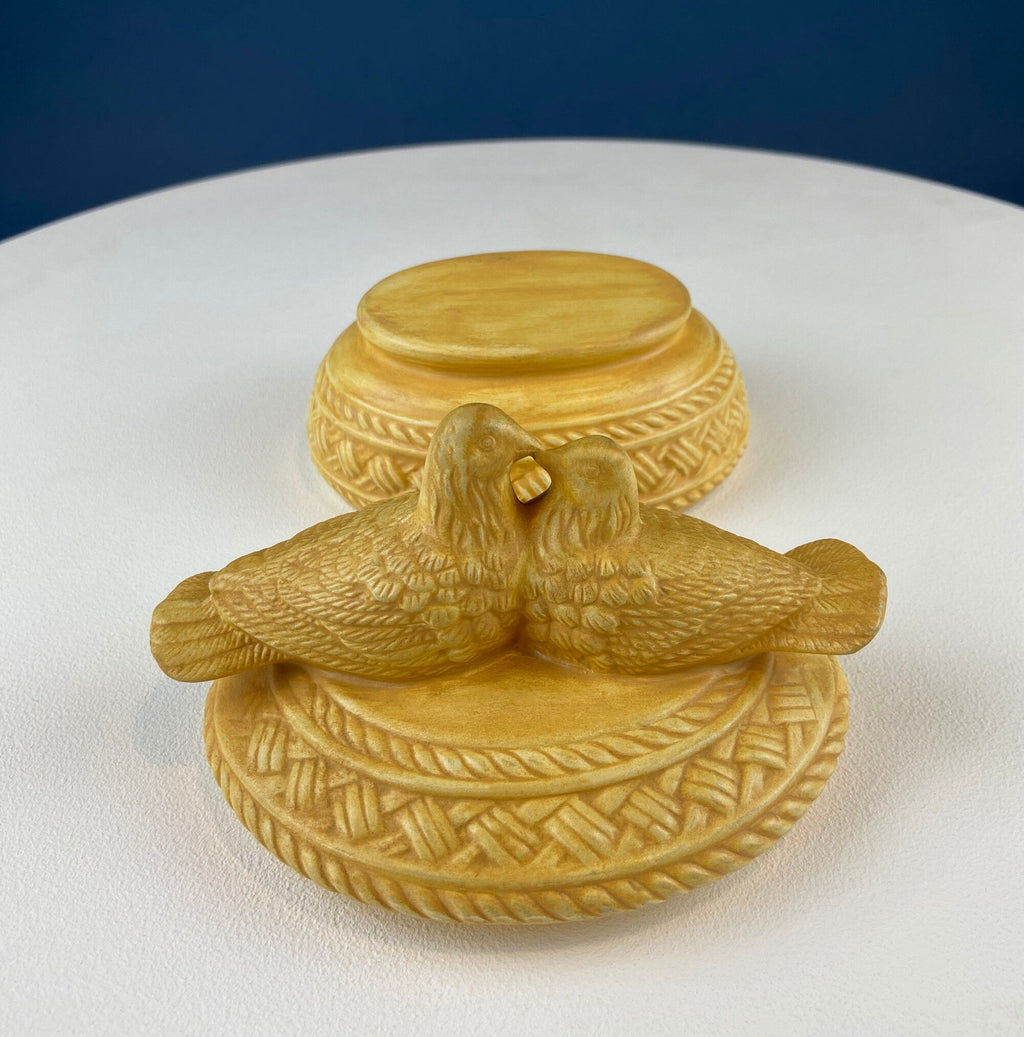 Ceramic Lovebirds on Nest Covered Dish