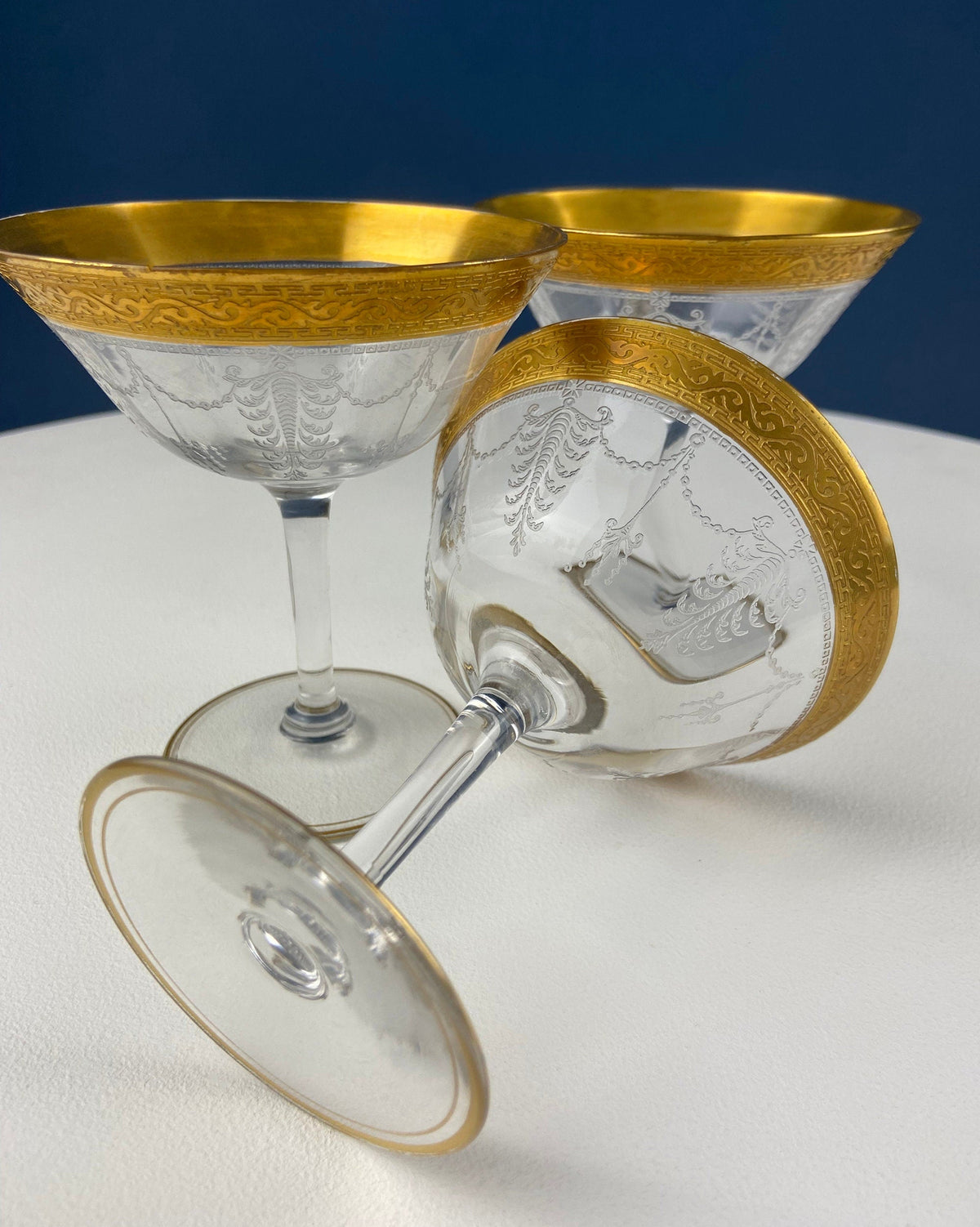 Gold-Rim Engraved Whiskey Glasses, Set of 5