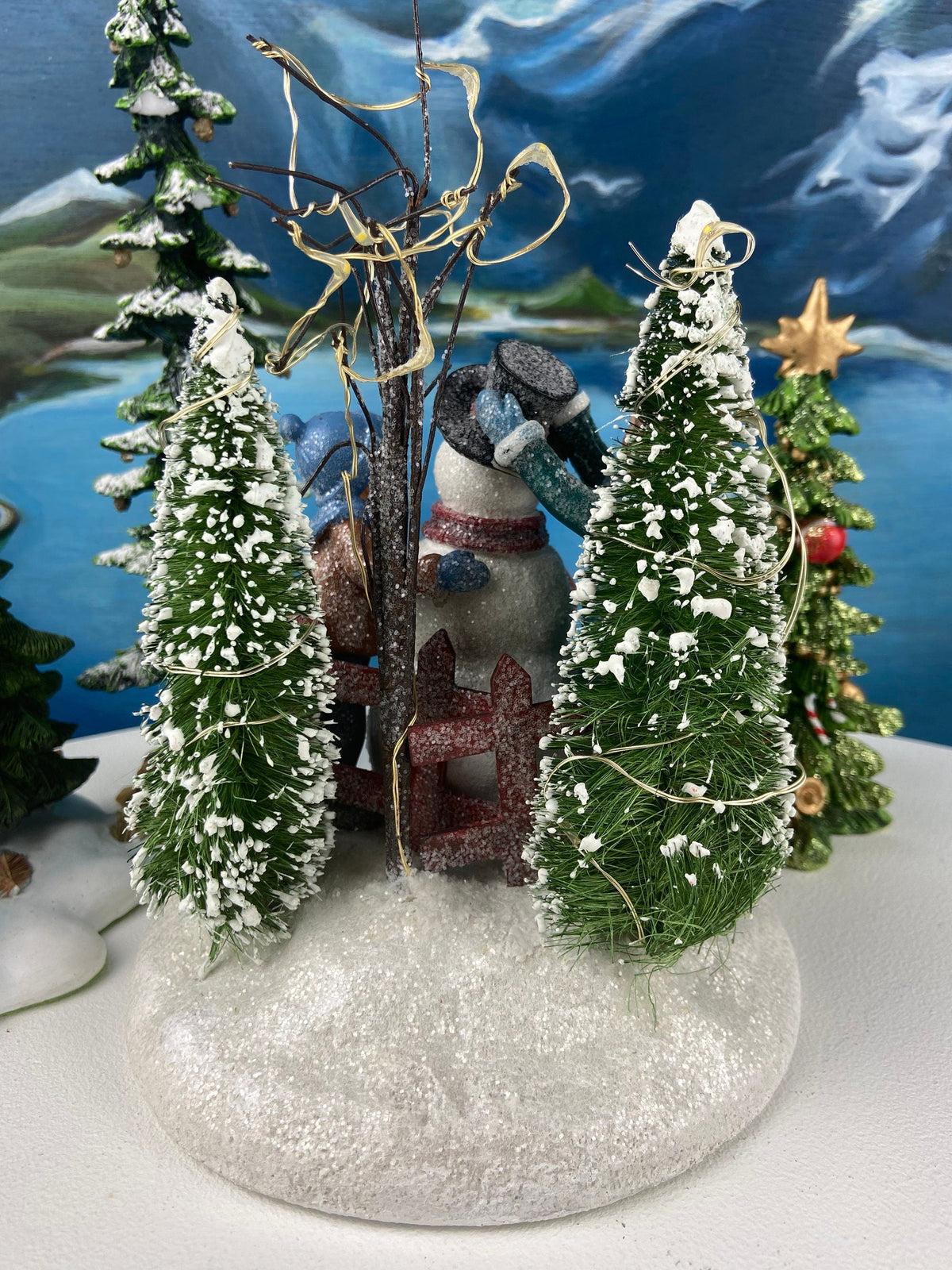 Christmas Village Trees and Lefton Girl Figurine