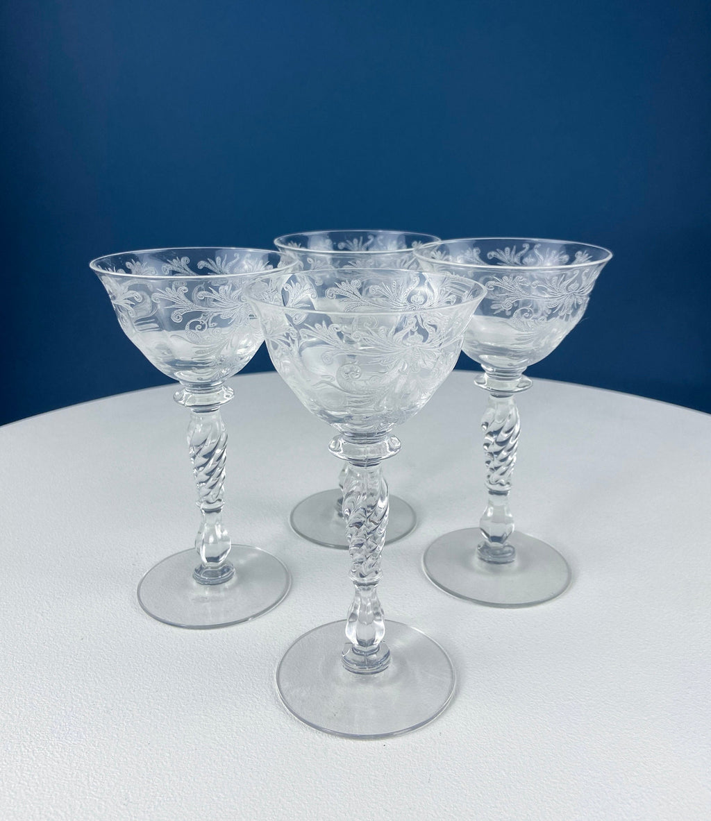 1930s Tiffin Franciscan Byzantine Sweet Wine Glasses, Set of 4