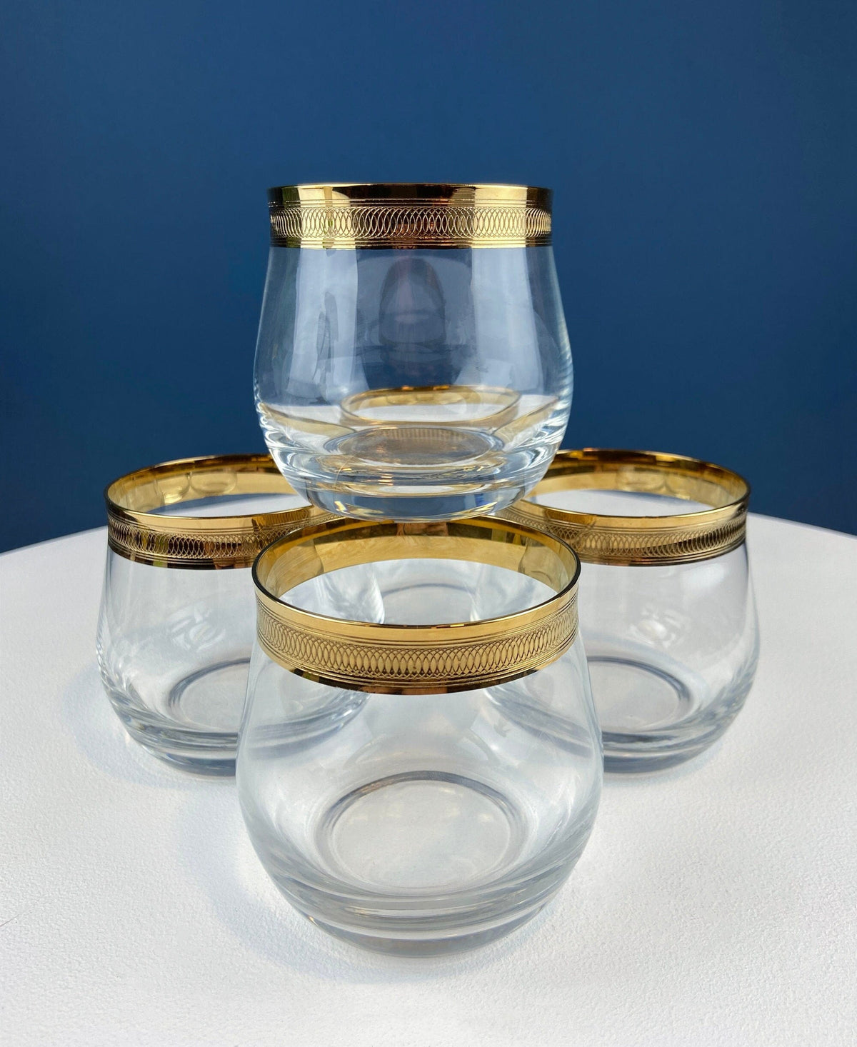 Gold-Rim Engraved Whiskey Glasses, Set of 5