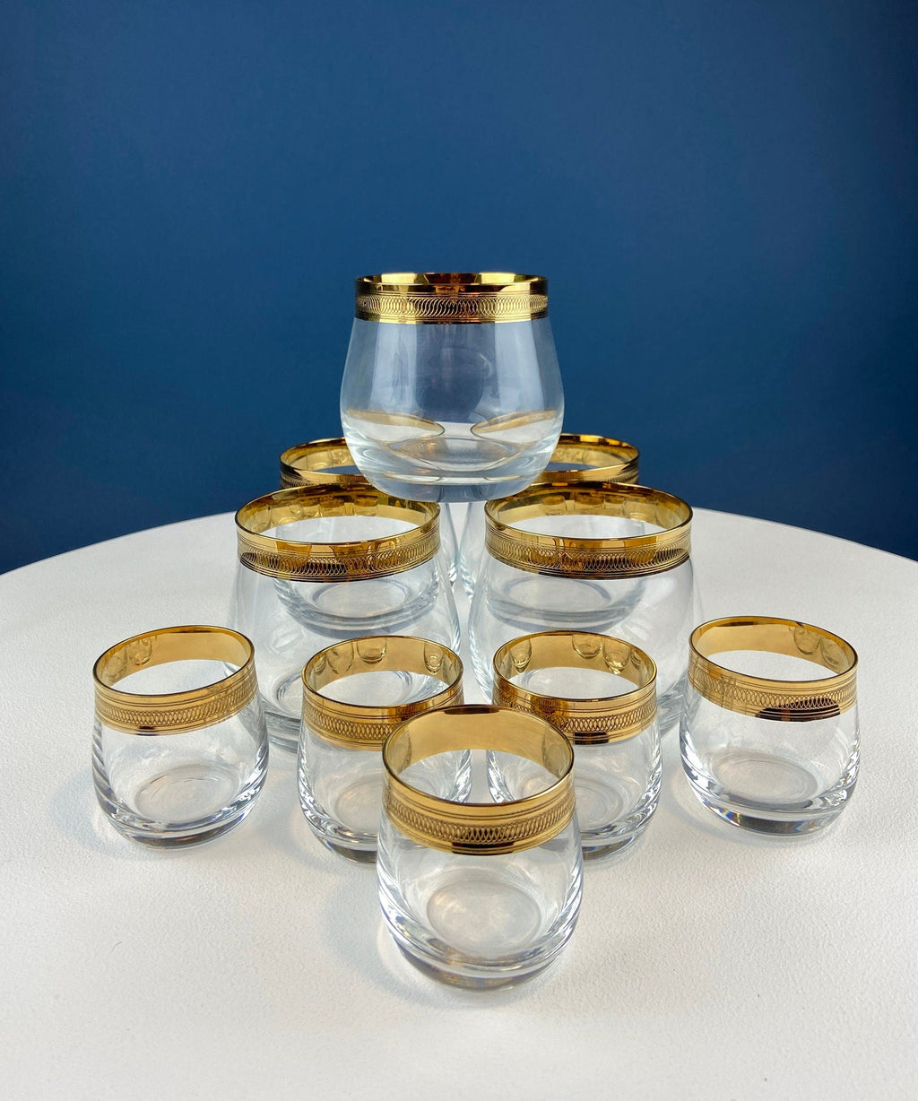 Gold-Rim Engraved Whiskey Glasses, Set of 5