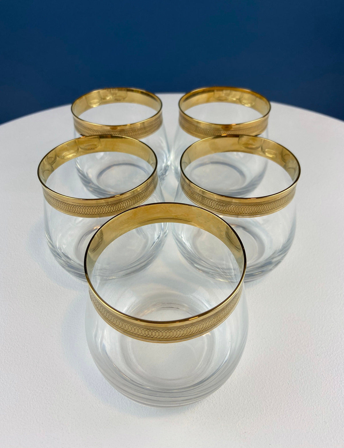 Gold-Rim Engraved Whiskey Glasses, Set of 5