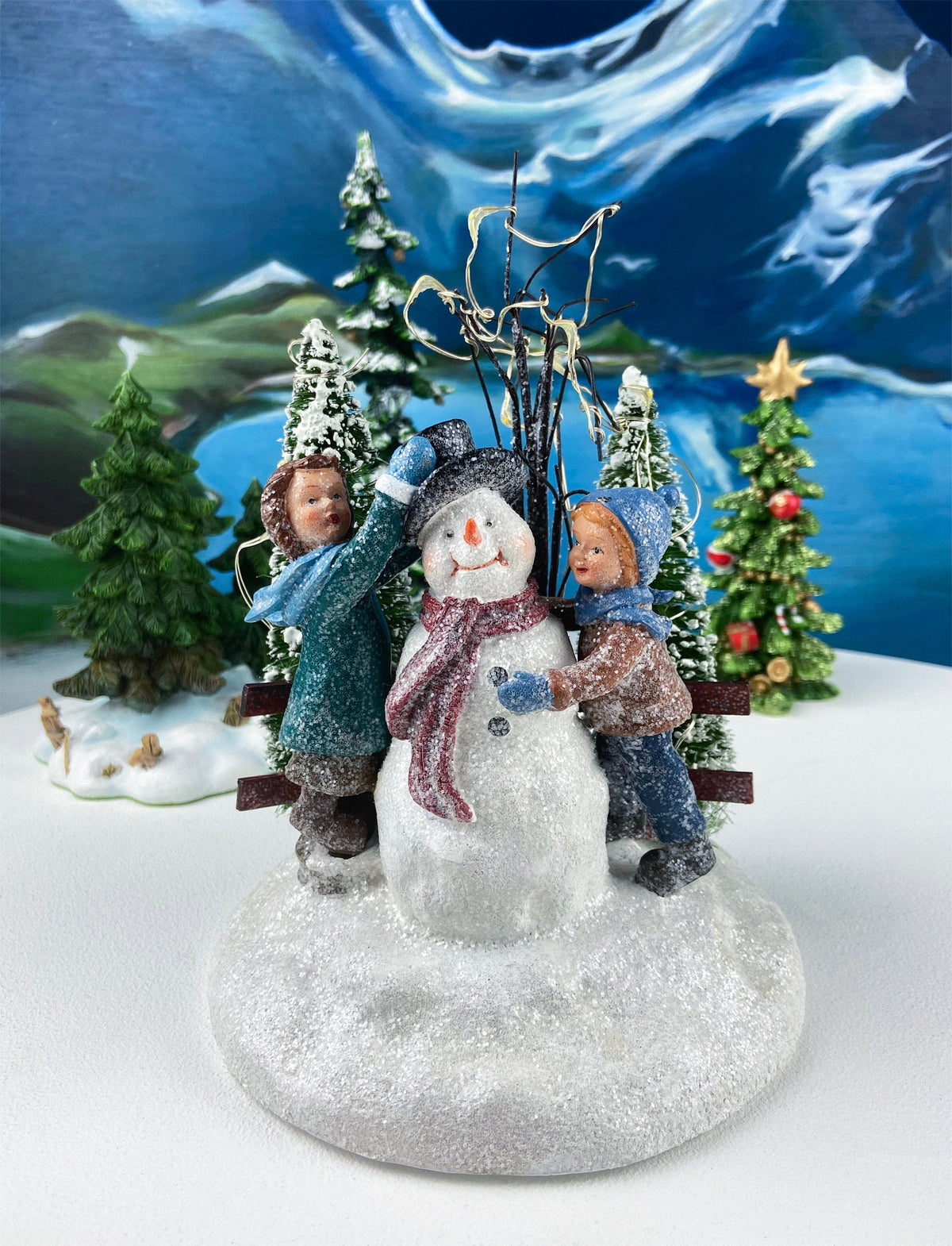 Christmas Village Trees and Lefton Girl Figurine