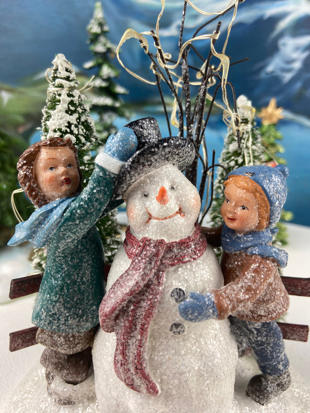 Christmas Village Trees and Lefton Girl Figurine