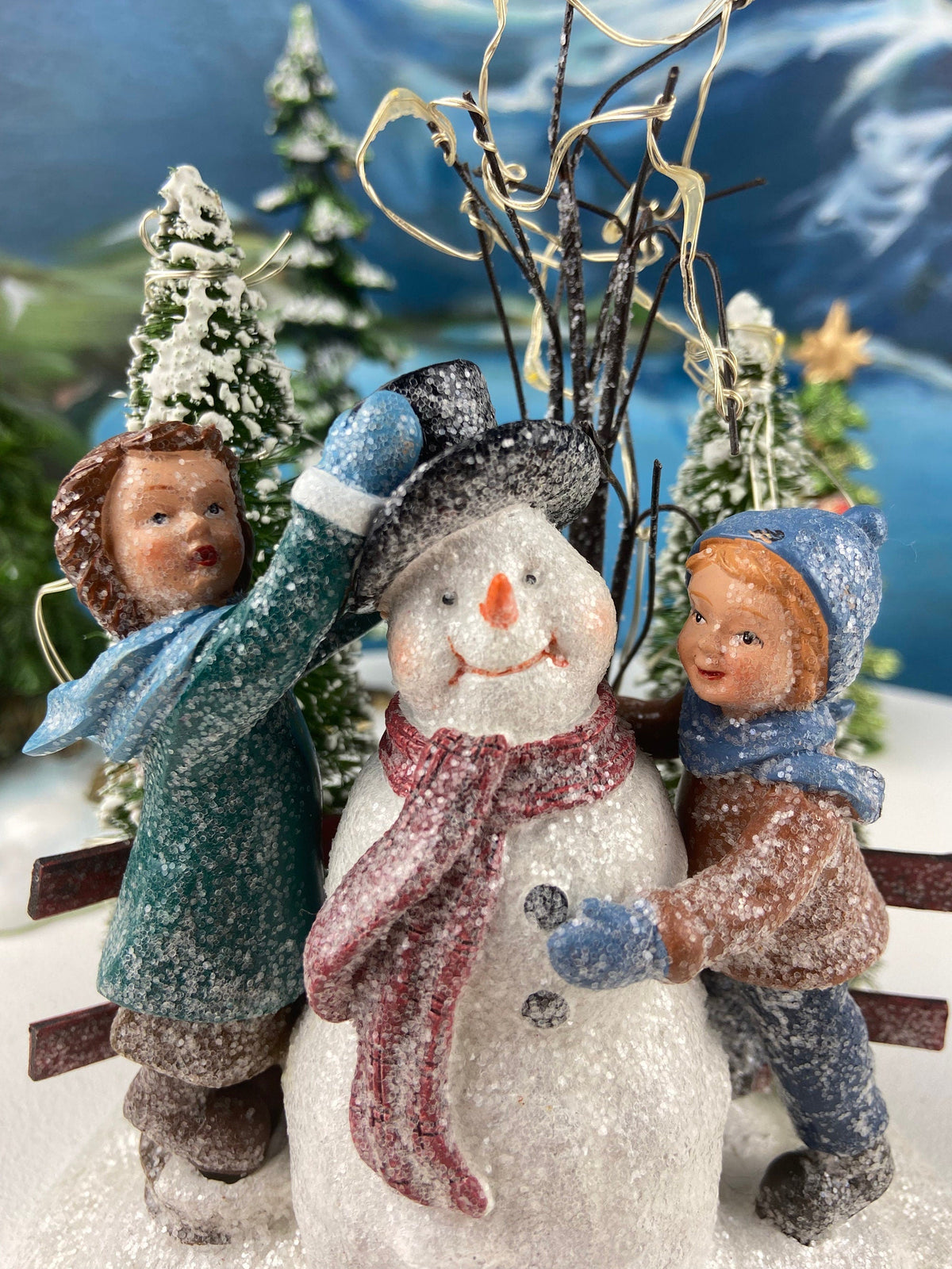 Christmas Village Trees and Lefton Girl Figurine