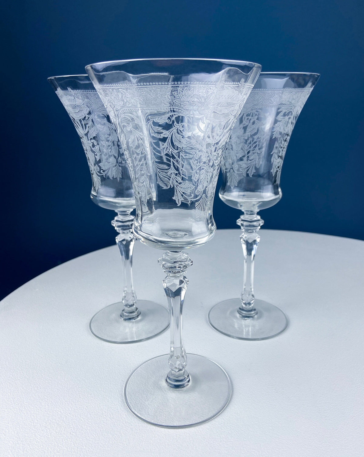 Tiffin Franciscan Mayfield Etched Poppy Goblets, Set of 7