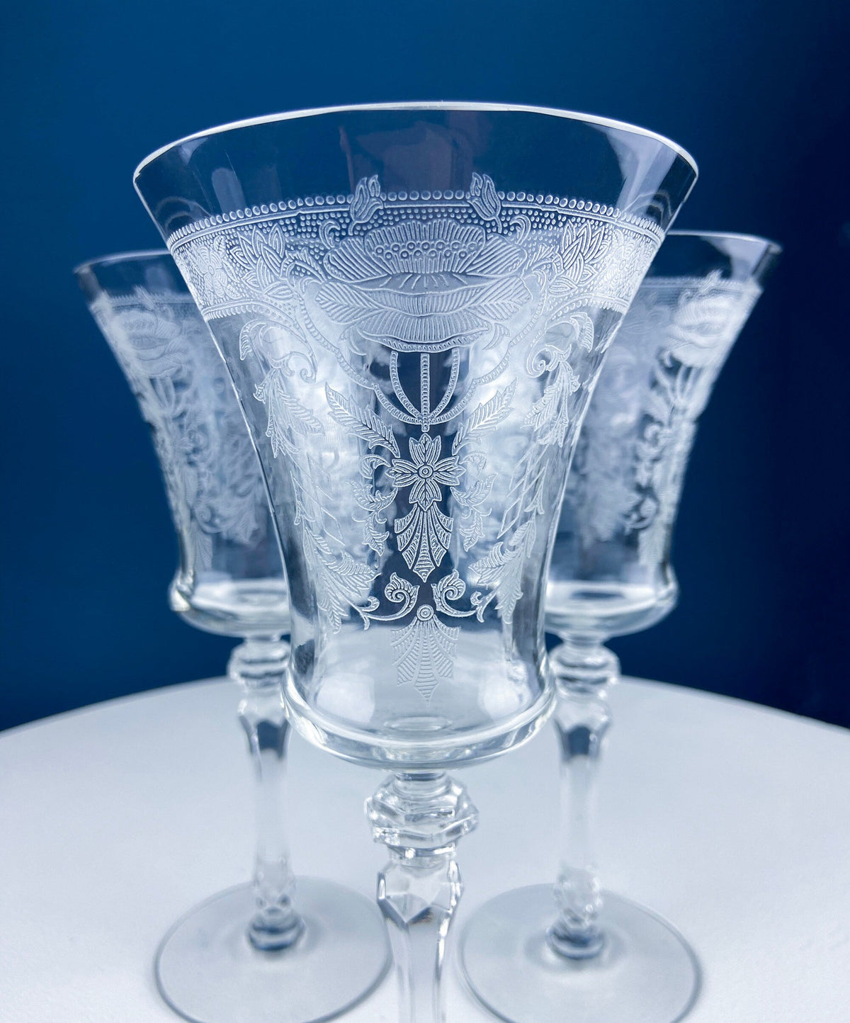 Tiffin Franciscan Mayfield Etched Poppy Goblets, Set of 7