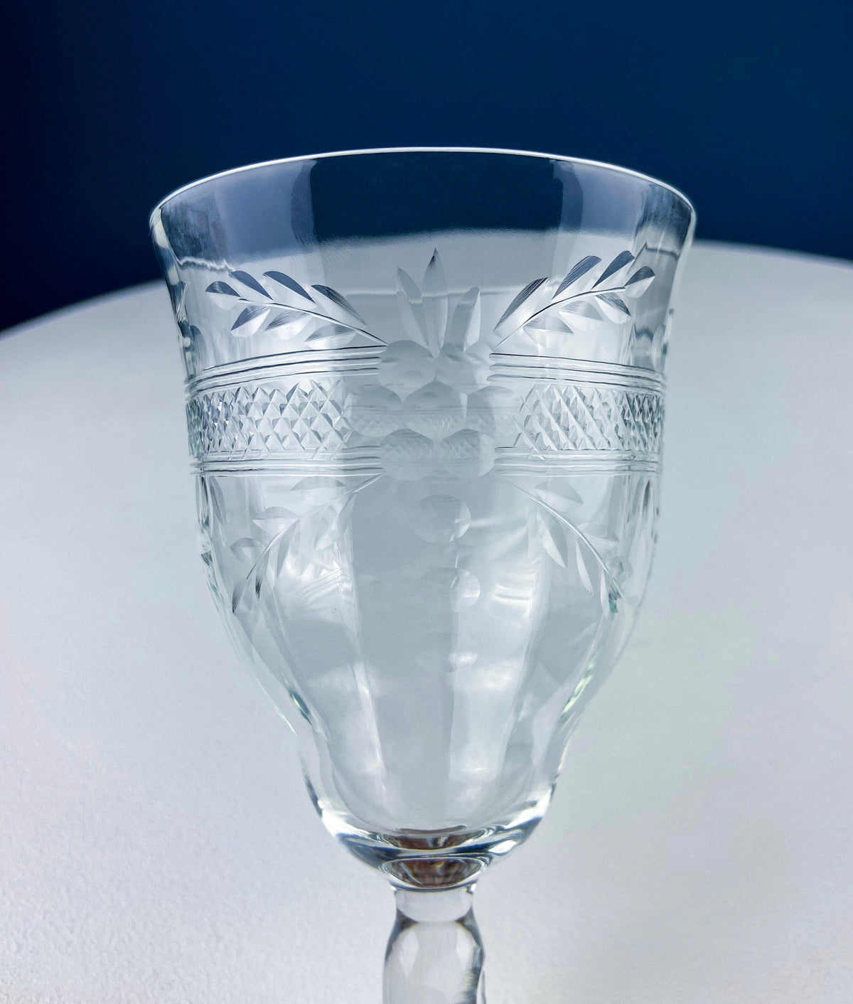 Floral-Cut Blown Glass Goblets, Set of 8