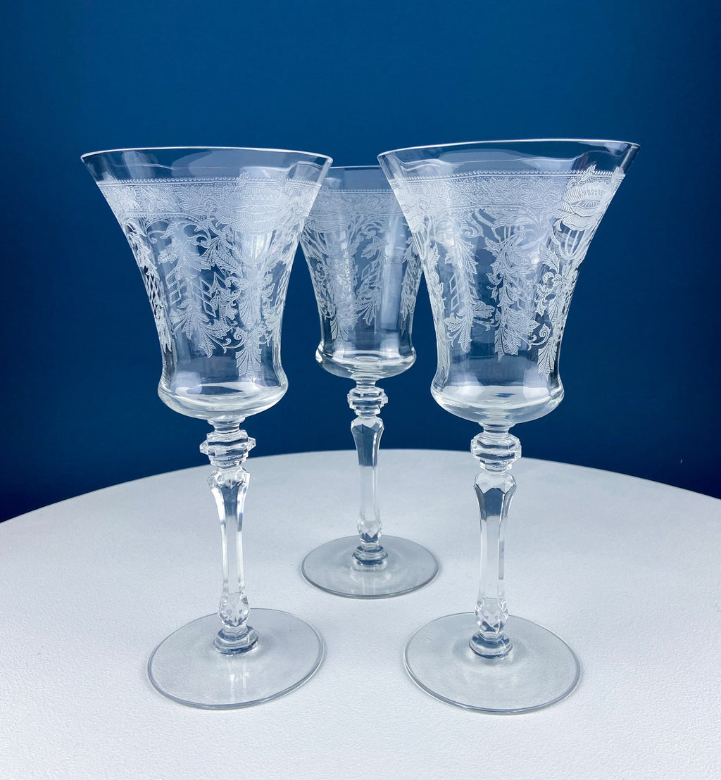 Tiffin Franciscan Mayfield Etched Poppy Goblets, Set of 7