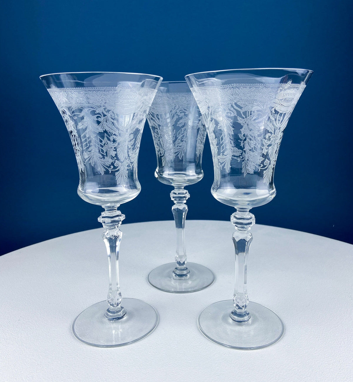 Tiffin Franciscan Mayfield Etched Poppy Goblets, Set of 7