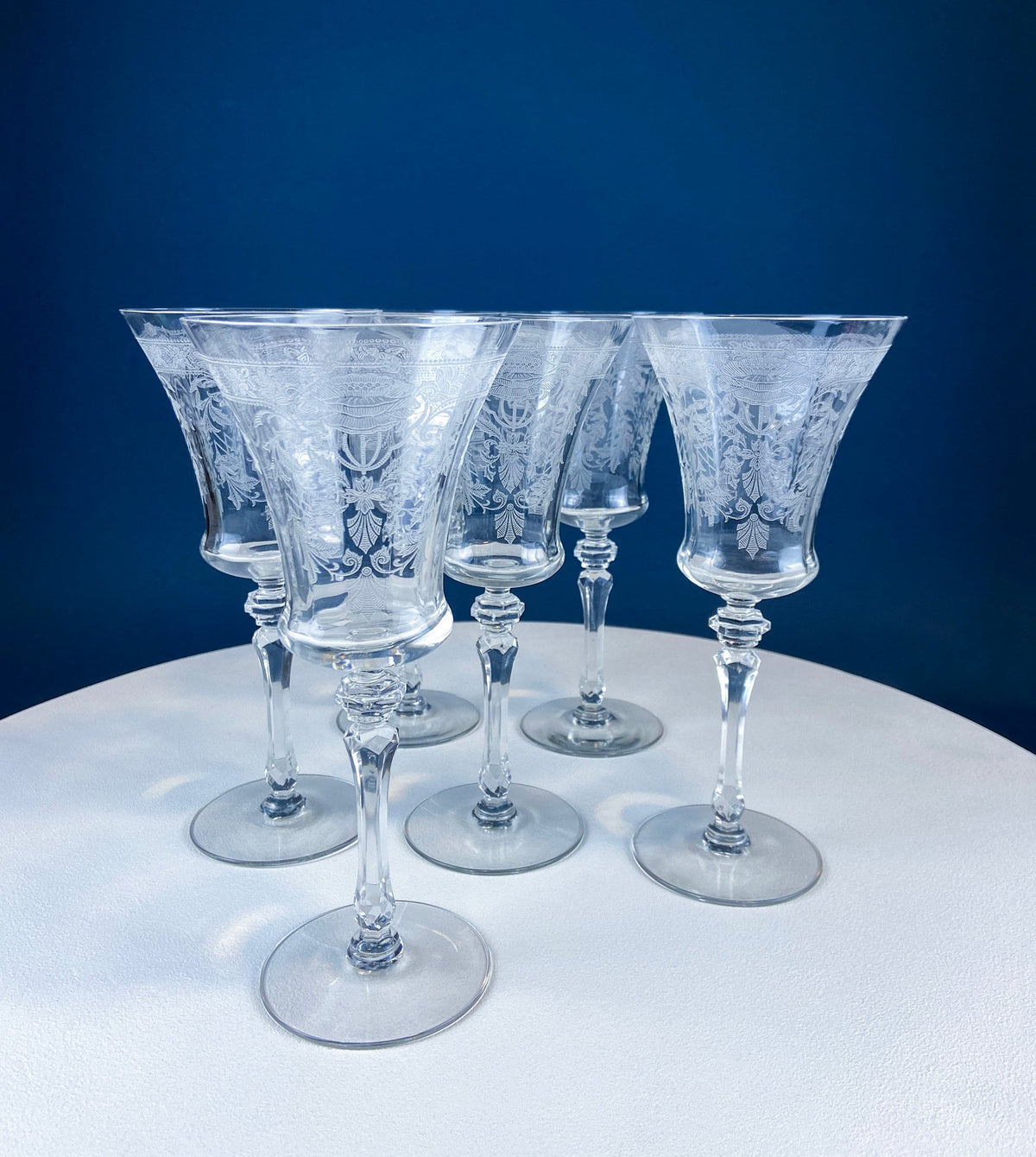 Tiffin Franciscan Mayfield Etched Poppy Goblets, Set of 7