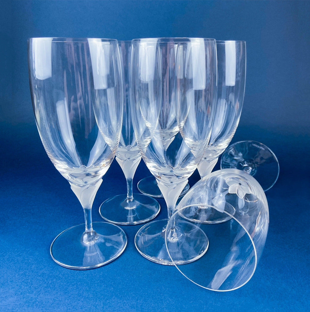 Rogaska Laura Crystal Goblets with Frosted Flower Stems, Set of 6