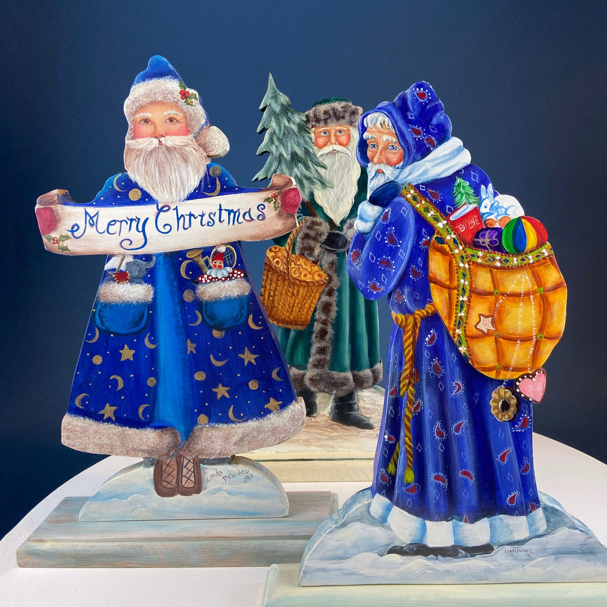 Hand-Painted Wooden Belsnickel Santas, Pair