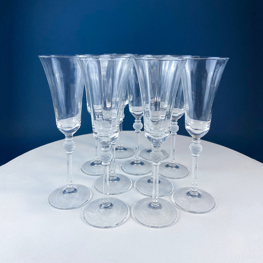 Rogaska Laura Crystal Goblets with Frosted Flower Stems, Set of 6